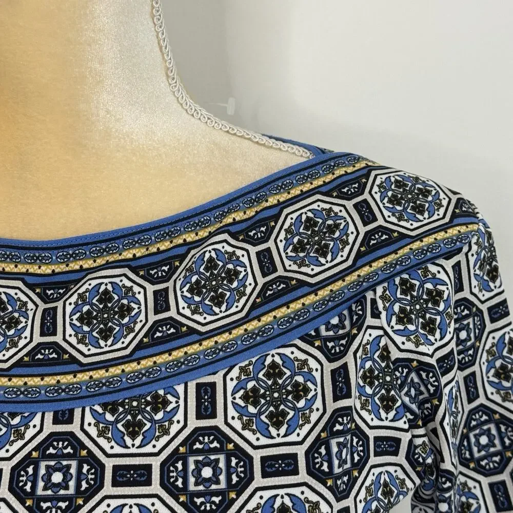 NWT Max Studio Geometric Print Boat Neck Sheath Dress Size S Blue Multi